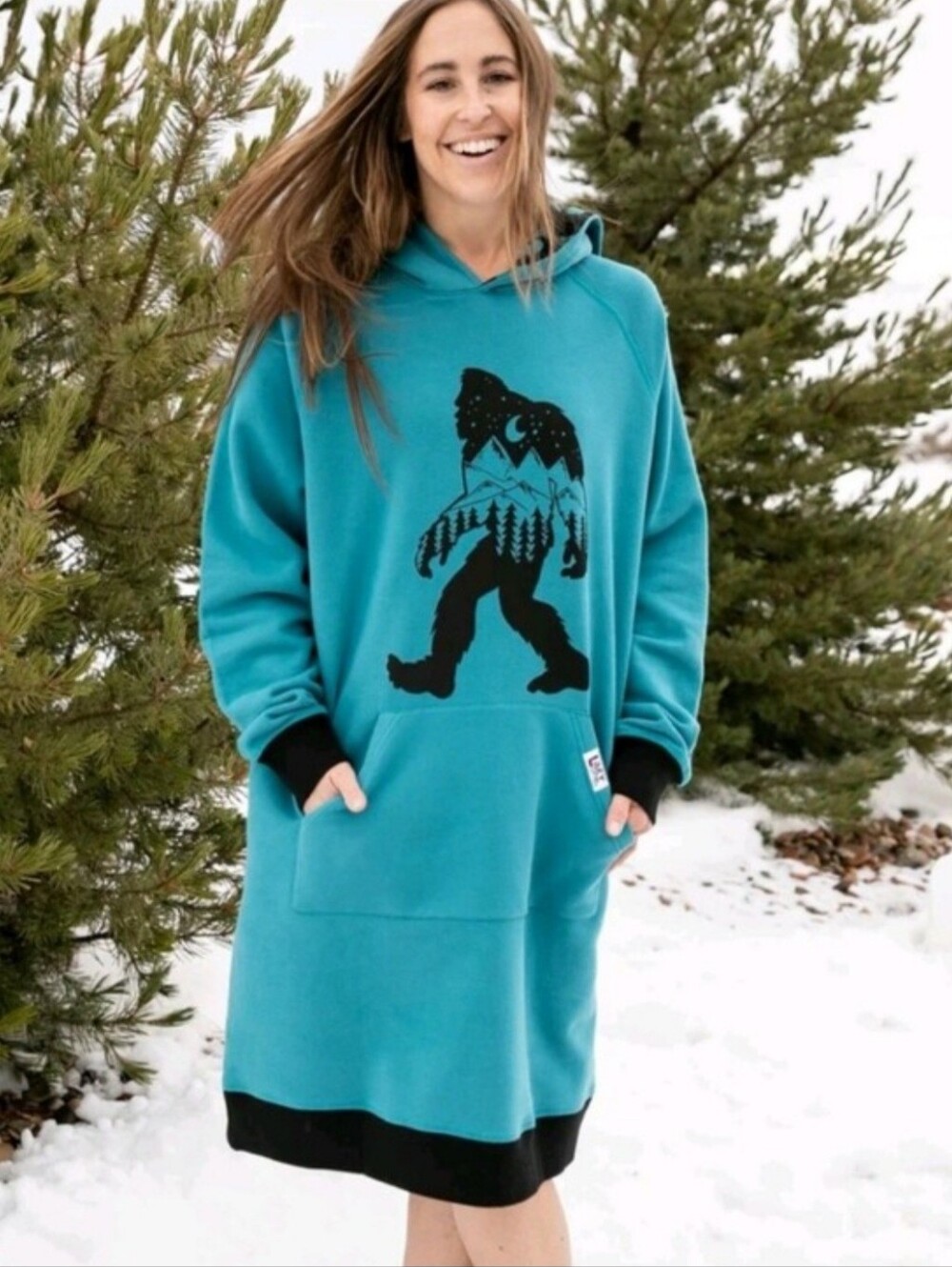 Lazy One Unisex Bigfoot Hoodie Lounge Sleep Shirt W/Front Pocket & Hood S/M